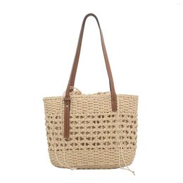 Evening Bags Stylish Women Woven Bag Handle Satchel Handwoven Casual Bucket Summer Bohemian Straw Handbag For Party Travel Lady