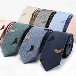 Bow Ties Men Cotton Tie Cartoon Animal Bird Casual Necktie Cute Pattern Narrow Blue Grey For School Accessories