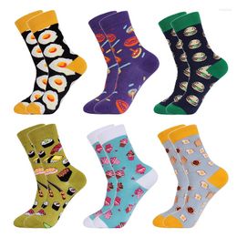 Men's Socks 2022 Cotton Men's Trendy Fashion Woman Sock Novelty Happy Funny Fruit Burger Sushi Egg Long Tube Street