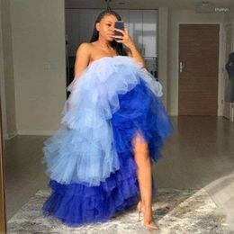 Skirts Candy Colourful Blue Maxi Skirt Women Dress Strapless Tiered Puffy Tulle Tutu High Low Prom Gowns Lush Saia Plus Size Custom Made