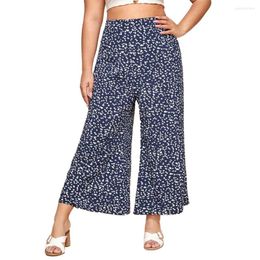 Pants Style XL-4XL Plus Size Women Flared Wide Legs Floral Loose Casual Cropped Trousers Soft And Comfortable