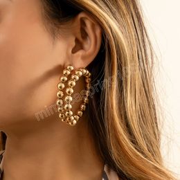 Простые спиральные геометрические серьги -обручи женский винтажный золотой цвет металлические круглые бусины из бусинки Серьера для девочек модные украшения