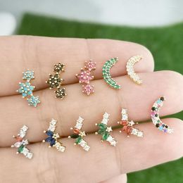 Stud Earrings QMHJE 1 Piece Moon Star Bee Flower Plant Earring For Women Small Gold Silver Color Crystal Stone Jewelry Mini Arete Pierced