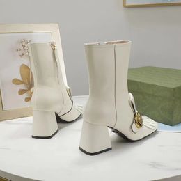 Martin Kurze Stiefel, 100 % Rindsleder, Gürtelschnalle, Metall, Damenschuhe, klassisch, dicker Absatz, Leder, Designer-Schuhe, High Heels, modisches Spleißen, Damenstiefel, groß, 35–42