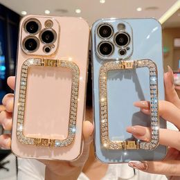 Luxury cases Rhinestone Metal Holder Wrist Bracket Plating Case For iPhone 14 11 12 13 Pro Max Mini XS XR X 8 7 Plus SE SIlicone Cover