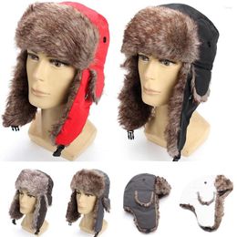 Berets Unisex Winter Trapper Earflap Warm Ski Hat Fur Ear Flaps Cap Faux Headwear Bonnet