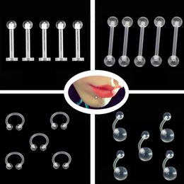 Acrylic Clear Body Piercing Jewellery Retainers Flexible Bioflex 14G 16G 20G Navel Belly Button Ring Lip Labret Piercings Retainer