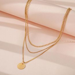 Pendant Necklaces Gold Silver Colour Multilayer Clavicle Chain Necklace Round Disc Women Statement Collares Collier Party Jewellery