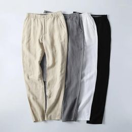 Men's Suits Man Pants Linen White Black Beige Summer Breathable Trousers Male Casual Elastic Waist Drawstring For Men