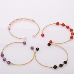 Bangle Multiple Types Round Semi-precious Stone Beads Charm Gold Open For Woman Dainty Daily Hand Wrist Jewelry