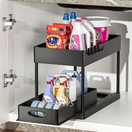 Storage Baskets Under Sink Storage Bathroom Under Sink Cabinet Organizer 2 Tier Organizer Bath Collection Baskets With Hook Bathroom Accessories 220912