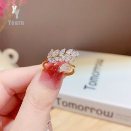 Glittering Zircon Gold Colour Leaf Rings For Woman in 2021 Goth Girl's Fashion Jewellery Korean Party Luxury Finger Set Accessories