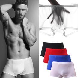 Underpants Summer Ice Silk Men's Underwear 3D Transparent Sexy Boy Boxer Shorts Male Panties Seamless Breathable Solid Color