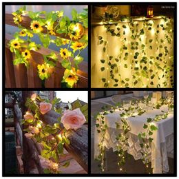 Strings Artificial Leaf Led String Flower Lights Garland Christmas Tree Decoration Outdoor Room Curtain Lamp Wedding Party Garden Decor