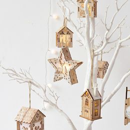 Christmas Decorations Merry LED Light Wooden House Luminous Cabin for Home DIY Xmas Tree Ornaments Kids Gifts Year 220912