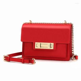 Evening Bags Brand Elegant Women Street Chains Genuine Leather Bag Fashion Vintage Crossbody Lady Red Shoulder Messenger