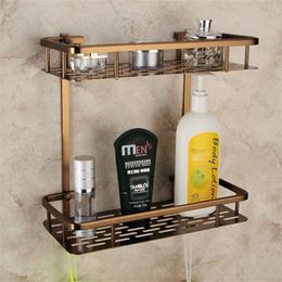 Storage Baskets Antique Space aluminum Bronze Bathroom Shelf Double Layer Square Silver Corner Basket Bathroom Accessories Products 220912