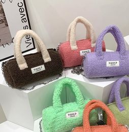 Autumn/Winter Children Fluffy bucket handBag New Korean Monogrammed Lady Crossbody bag Girl Colour cross border handbags