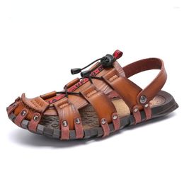 Sandals Men'S Leather Men Summer Shoes Leisure Slippers Flip-Flops Comfortable Footwear Soft Sandal