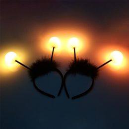 Hair Accessories Flashing Feather Bee Antenna Ball LED Light Up Blinking Headband Women Boy Girl Performance Birthday Party Cosplay Props Wedding 220909