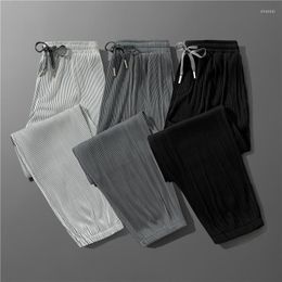 Men's Pants Ice Silk Elastic Loose Men Summer Thin Casual Ankle-Length Sports Solid Joggers Large Size Streetwear Trousers