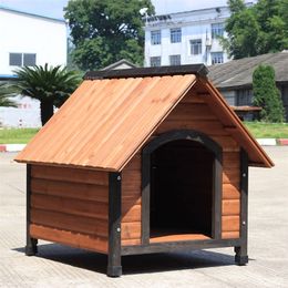 kennels pens General Outdoor Patio Solid Wood Dog Houses Luxury Cat Litter Villa Rainproof Sunscreen Small Medium Large Dogs Cage Pet Kennels 220912