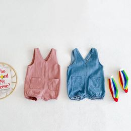 Overalls Infant Boy Clothes borns Solid Denim Overalls Toddler Girl Sleeveless Rompers Baby Kids Cotton Jumpsuit Spring 220909