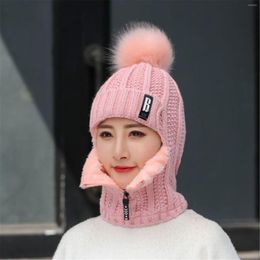 Berets Knitted Plus Velvet Women Hats Earmuffs Thermal Cycling Warm Winter Ladies Beanies Simple Elegant Sport Windproof Female