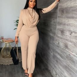 Women's Two Piece Pants Fashion Long Sleeve Blouse Straight Pants Set 2 Piece Suit Office Ladies Solid Straight Trousers Fall/Winter 2pcs Outfits Women 220912