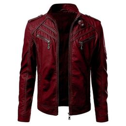 Men's Leather Faux brand foreign trade European and American men's jacket youth stand collar punk motorcycle leather coat 220912