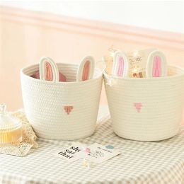 Storage Baskets Woven Style Knitting Cute Cotton Rope Organizer Cartoon Storage Basket for Kids Toys Desktop Sundries Home Storage 220912