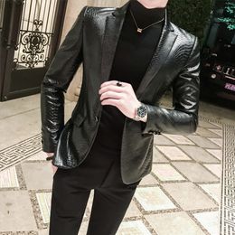 Men's Leather Faux Leather Men's snakeskin tattoo PU Faux Leather Jacket Coat Business Casual Snake Skin Style Slim Suit Blazer Jackets Black Mens Clothing 220912