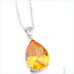 Pendant Necklaces 6Pcs Excellent Shiny Teardrop Shaped Citrine Gems 925 Sier Necklaces Topaz Pendants Lady Jewellery Holiday Christmas Dh8Ld