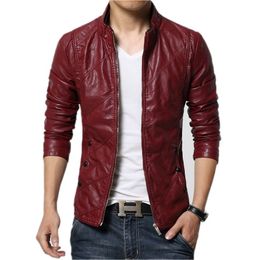 Men's Leather Faux Leather Brand Mens Fashion Leather Jacket Men's Collar Slim Biker Jacket High Quality Men's Coat Solid Colour Jacket Size 5XL-M 220912