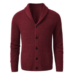 Men s Sweaters Shawl Collar Cardigan Slim Fit Cable Knit Button up Black Merino Wool 220912