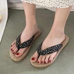 Slippers Floral Print Summer Women Flip Flops Bohemian Flat Open Toe Beach Casual Shoes 2022 Outdoor Indoor Weave Sandalias