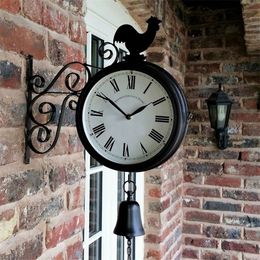 Wall Clocks Outdoor Garden Wall Station Clock Sided Cockerel Vintage Retro Home Decor 220909