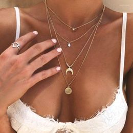 Pendant Necklaces Vintage Long And Aesthetic One Piece Boho Jewellery Wholesale Layered Moon Beads Chains Fashion Gift For Women Clothing