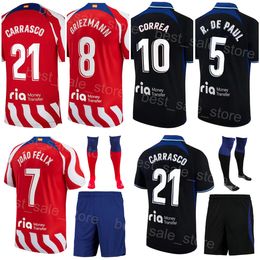 Man Kids Club 14 Llorente Soccer Jersey 22-23 FC Set 13 OBLAK 20 WITSEL 7 JOAO FELIX 6 KOKE 2 Gimenez 18 FELIPE 5 DE PAUL 12 LODI Football Shirt Kits For Sport Fans MaJing