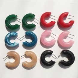 Hoop Earrings UJBOX Wholesale 27mm Resin Pattern For Women Geometric Circle Pink Green Blue Yellow Jewellery Accessories