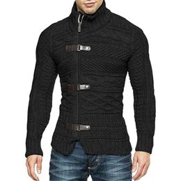 Mens Sweaters Mens Casual Autumn Winter Long Sleeve Sweater Male Solid Turtleneck Buttoned Top Cardigan Zip Man Clothing Clothes for Men 220912