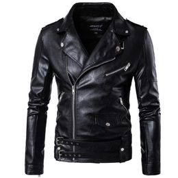 Men's Leather Faux Motorcycle Pilot Jacket Fashion Brand Designer Punk Wind Oblique Zipper Design Coat 220912