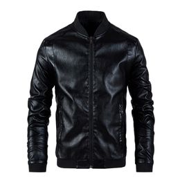 Men's Leather Faux Leather Men Leather Jacket Men's Stand Collar Coat Spring Autumn Casual Slim Big PU Zipper Jacket 4XL Male Moto Biker Coats Outerwear 220912