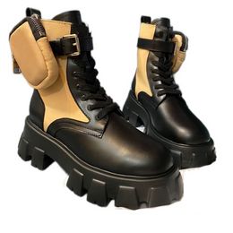 Designer popular feminino altíssimo alparente martin bota de bota de bota de renda de moto botas de tornozelas tênis de pele de pele de pele de nylon sapatos caussure fivela com carteiras