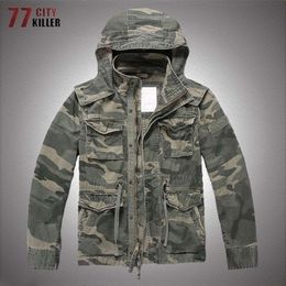 Mens Jackets Military Hooded Cargo Jackets Men Removable Hood Cotton Camouflage Multipockets Work Jacket Mens Wearresistant Tactical Coats 220912