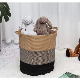 Storage Baskets Hand-woven Cotton Rope Storage Basket Big Capacity Laundry Bucket Simple Dirty Clothes Container Home Decoration 220912