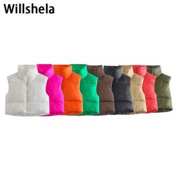 Women's Vests Willshela Women Fashion High Neck Cropped Waistcoat Puff Vest Casual Woman Sleeveless Jacket Chic Lady Winter Warm Outfits 220912