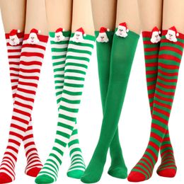 Cute Santa Claus Christmas Socks Women Striped Long Sock Stockings for Gift Party 5 Colours