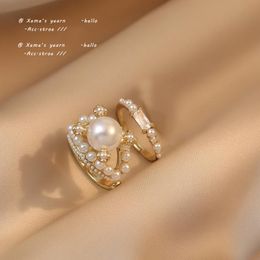 French Retro Celebrity Temperament Pearl Rings For Woman 2021 Korean Fashion Suit Jewelry Party Girl's Elegant Accessories Ring