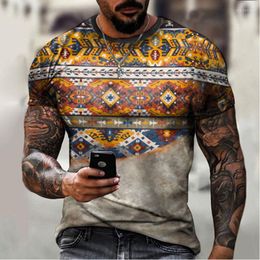 Men's T Shirts 2022 Casual Western Pattern Men's T-shirt Short Sleeve Plus Size Round Neck Solid Colour Retro Shirt Summer